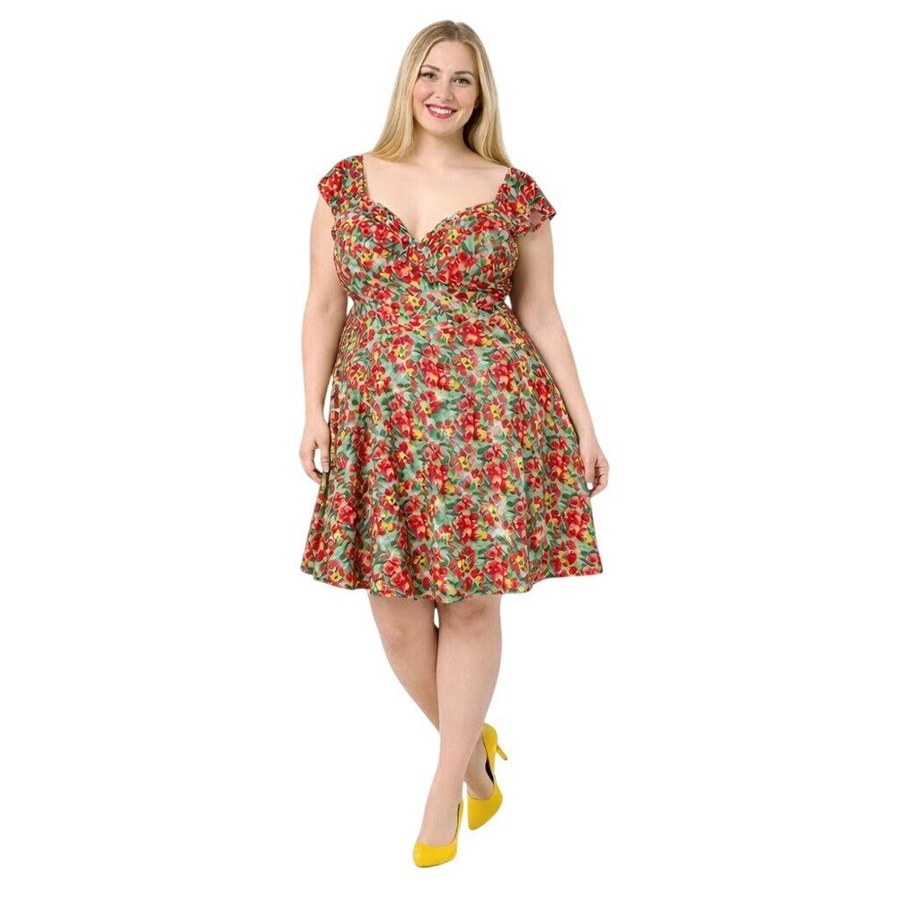 Timeless London Vintage Size 18 Red Poppy Juniper Dress Romantic Fit & Flare